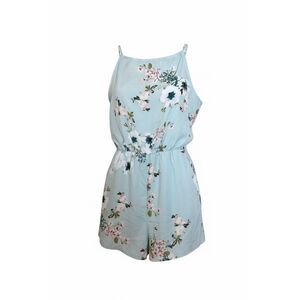 SHEIN Floral Romper Light Blue Sleeveless Mini Jumpsuit Pastel Boho Summer XS